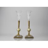 A Pair of 19th Century Grand Tour Style Epergnes having Cut Plain Glass Trumpets Housed on Plated