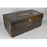 A 19th Century Brass Studded Leather Covered Camphor Wood Chest with Brass Banding, Address Label