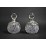 A Pair of Edward VII Silver Mounted and Cut Glass Dressing Table Perfume Bottles of Globular Form,