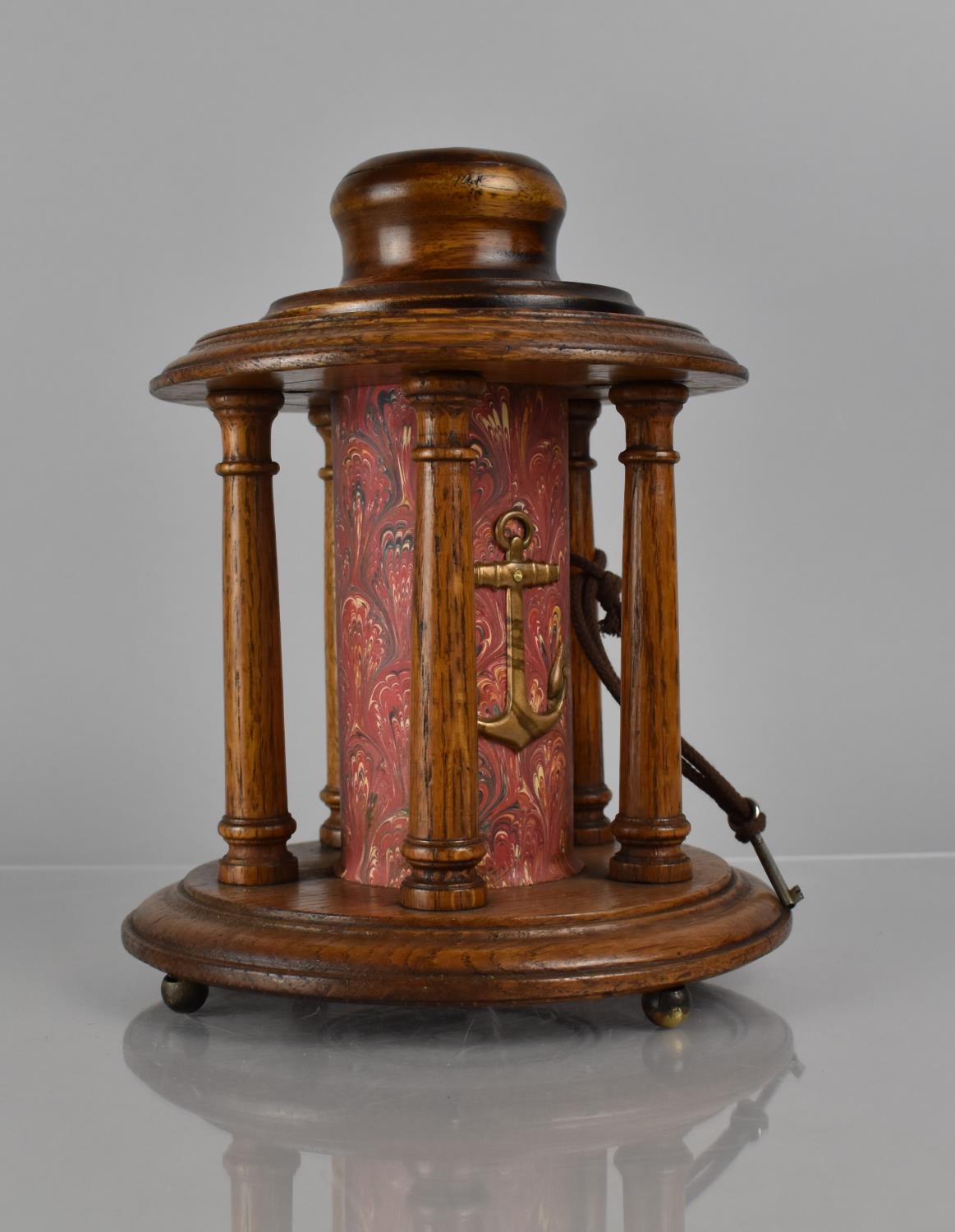 A Late Victorian Oak Seaman's or Naval Charity Box of Circular Form, the Centre Cylindrical Coin - Image 4 of 10