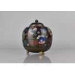 A Cloisonne Censer/Potpourri and Cover of Globular Form, Decorated in Polychrome Enamels on Black