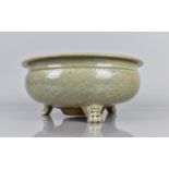 An Early and Large Chinese Celadon Tripod Censer with Incised Decorated Exterior and Inner Bowl