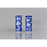 A Pair of 19th Century Chinese Blue and White Prunus Pattern Sleeve Vases with Flared Neck, Four