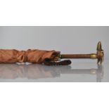 A Lady's Umbrella with Carved Greyhound Head Handle having Glass Eyes, Gilt Metal Collar