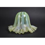 A Late 19th/Early 2th century Vaseline Glass Shade having Ribbed Frill and Domed Body with Stripe