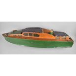 A Vintage Wooden Radio Controlled Model of a Motor Boat with Engine but no Controls, 88cms Long
