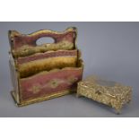 A Small Gilt Decorated Four Division Letter Rack together with a Small Musical Jewellery Box,
