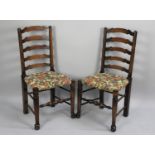 A Set of Six Reproduction Ladder Back Tapestry Seated Dining Chairs
