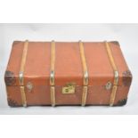A Vintage Canvas Covered Leather Mounted Travelling Trunk, 91cms Wide