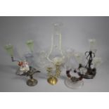 A Collection of Various Glass and Metal Epergnes to include Five Branch and Three Branch Examples