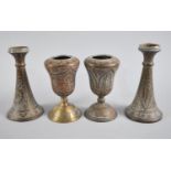 A Pair of Arabic Bras Trumpet Vases with Incised Decoration, 26cms High, AF