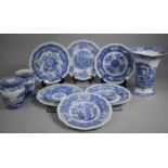 A Collection of Spode Blue Italian Vases, Plates, Chopping Board and Lidded Jar