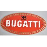 A Reproduction Cast Metal Painted Oval Sign for Bugatti, 35cms by 16.5cms