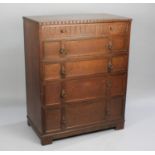 A Mid 20th Century Oak Bedroom Chest of Five Long Drawers, 85cms Wide