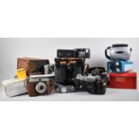 A Large Collection of Various Cameras, Slide Viewers, Binoculars Etc