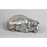 A Hallmarked Russian Silver Study of Reclining Pig, 6.5cm Long