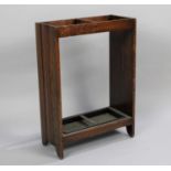 A Mid 20th Century Oak Two Division Stick Stand with Metal Drip Tray, 46cms Wide