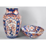 An Imari Vase and Similar Wavy Rimmed Bowl, Vase 31cms