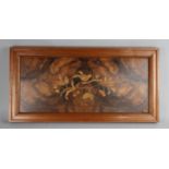 A Framed Inlaid Walnut Panel decorated with Bird on Cherry Tree, Probably Formerly a Panel to Piano,