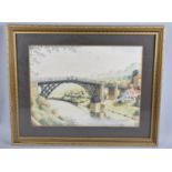 A Framed Watercolour of The Iron Bridge by B Van Der Woning, 40x30cms
