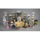 A Collection of Various Continental and Other Decorated Vases, Candlesticks, Ginger Jar Etc