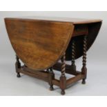 A Mid 20th Century Oak Barley Twist Drop Leaf Gate Leg Table with Oval Top, 112cms Long