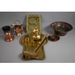 A Collection of Various Copper and Brasswares to include Pressed Copper Dish with Birds and Flowers,