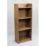 A Small Narrow Oak Four Shelf Galleried Open Bookcase, 37cms Wide