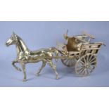 A Large Cast Brass Model of a Horse and Trap, 38cms High
