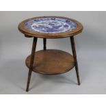 An Edwardian Circular Two Tier Occasional Table the Top Section Formed From a Large Blue and White