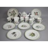 A Botanical Pattern Tea Set to Comprise Teapot, Milk Jug, Sugar Bowl, Six Cups and Six Side Plates