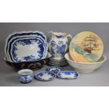 A Collection of Various Blue and White Plates, Toilet Jug, Toilet Bowls and a Royal Doulton