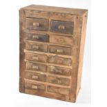 A Vintage Wooden 14 Drawer Engineer's Chest, 35cm wide and 50cm high