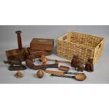 A Collection of Various Treen to Comprise Indian Wooden Boxes, Gavel, Elephants etc