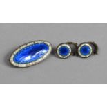 A Charles Horner Sterling Silver and Enamel Oval Brooch, Stamped to Back "Sterling Silver" and