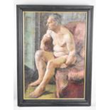 A Framed Oil on Canvas Depicting Seated Gent in Underpants, 42x60cm
