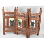 A Far Eastern Three Division Chip Carved Table Screen with Later Photos of Cat, Each Panel 52cm high