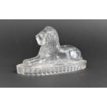 A 19th/20th Century Moulded Glass Lion After John Derbyshire, 12cm Long