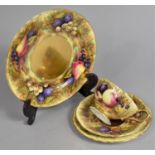 An Aynsley Orchard Gold Tea Cabinet Cup, Saucer, Side Plate and Plate, all with Gilt Trim and Signed