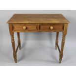 A Late 19th Century Pitch Pine Two Drawer Side Table with Replacement Turned Wooden Handle, 86cm