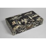 An Early 20th Century Chinese Mother of Pearl and Lacquered Box Decorated with Scholars in Garden
