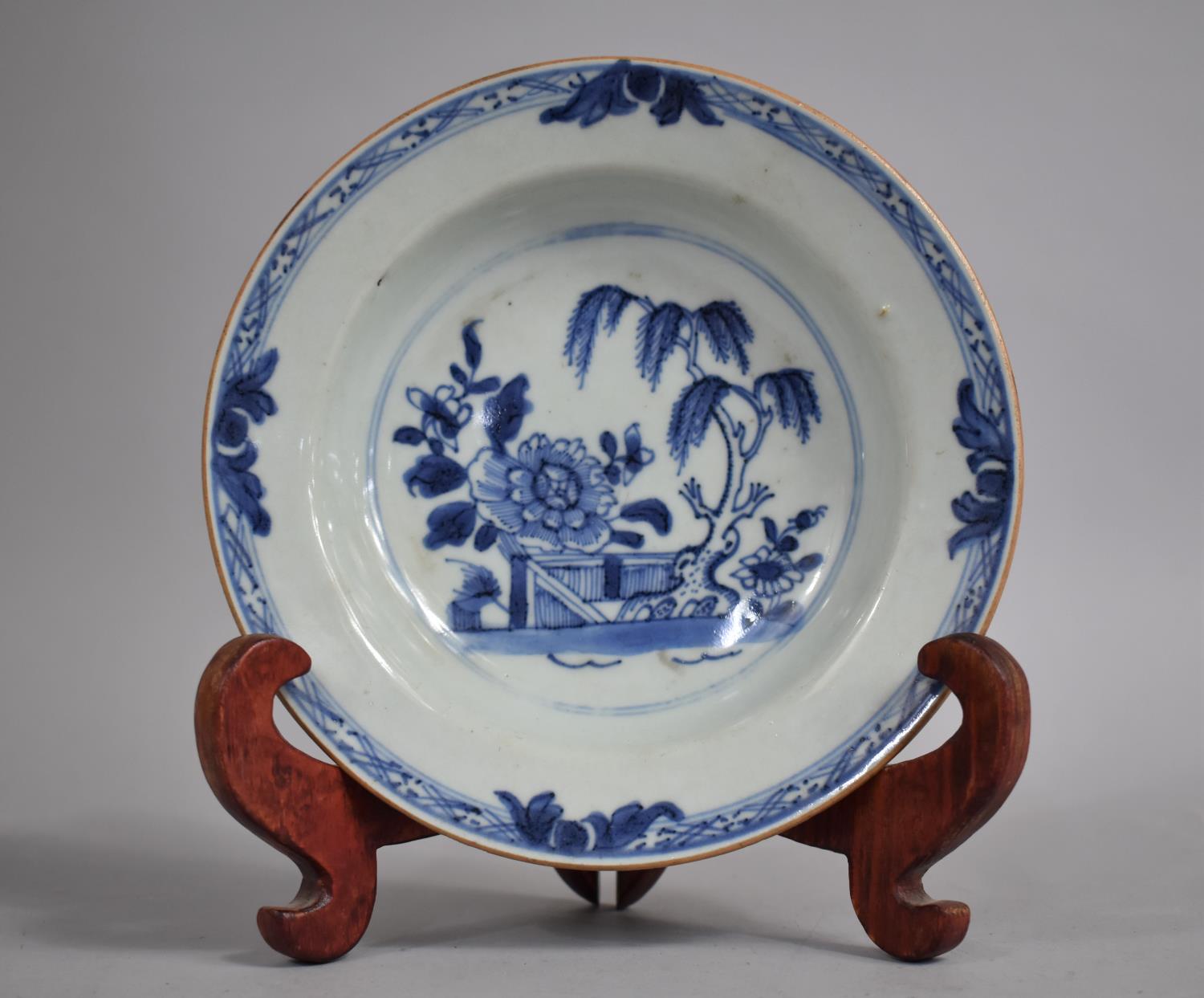 An 18th/19th Century Chinese Porcelain Dish Decorated with Willow Tree and Blooming Flower in Walled