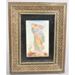 A Framed Oriental Hand Coloured Painting of Gent with Vase, Signed Bottom Right, 12x8cm
