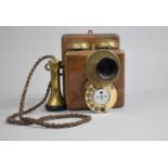 A Wall Hanging Vintage Brass Mounted Wooden Telephone, 21cm high