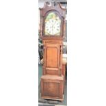 A Tall 19th Century Oak and Mahogany Long Cased Clock with Painted Arched Dial Having Seconds and