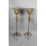 A Pair of Gilt Metal Plant Stands of Ornate Form, 119cm high