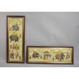 A Pair of Framed Indian Paintings on Silk, Elephant Procession, Each 91x29cm