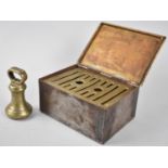 A Brass 1lb Bell Weight Together with a Metal Carriage Foot Warmer with Hinged Brass Lid and Grille,
