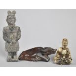 A Group of Three Carved Ornaments, Seated Buddha, Reclining Water Buffalo and Terracotta Soldier,