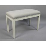 A Modern White Painted Dressing Table Stool with Upholstered Seat, 72cm wide